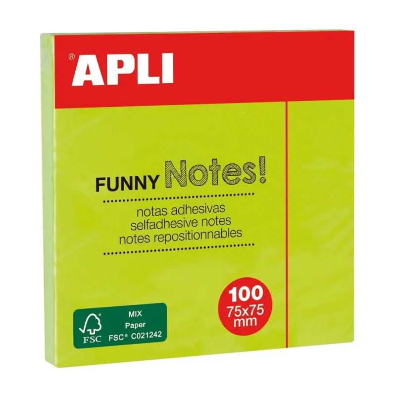 Notes Autocollantes Brillant Apli 75x75mm 100F-Ve