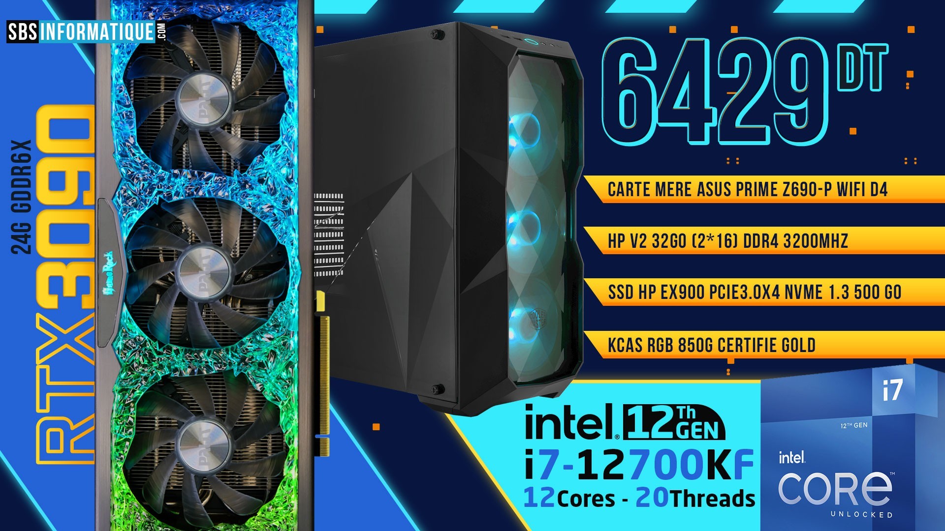 PC Gamer - Intel i7-12700KF - RTX 3090 GameRock - Tunisie
