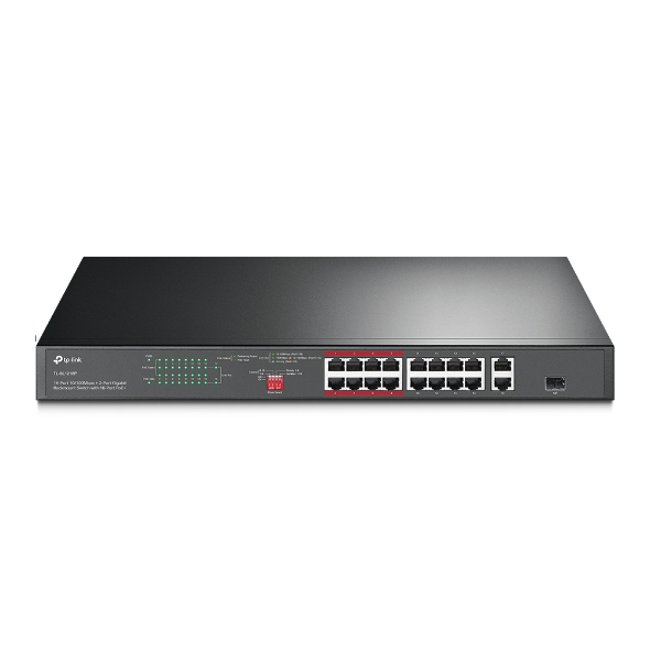 SWITCH TP-LINK TL-SL1218P RACKABLE 16 PORTS 10/100MBPS + 2 PORTS GIGABIT AVEC POE+ 16 PORTS