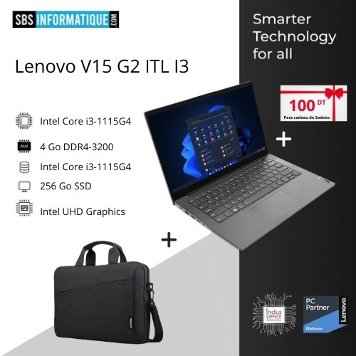 PC Portable - Lenovo V15 G2 ITL i3 11è génération - Noir - Tunisie
