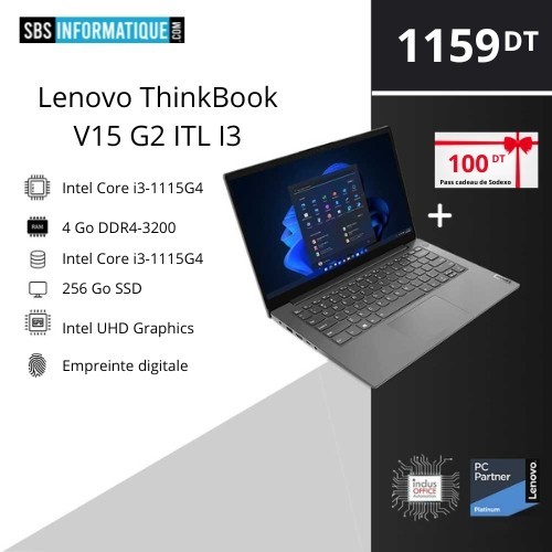 PC Portable - Lenovo ThinkBook 15 G2 ITL i3 11è Gé 4Go SSD 256Go - Gris - Tunisie