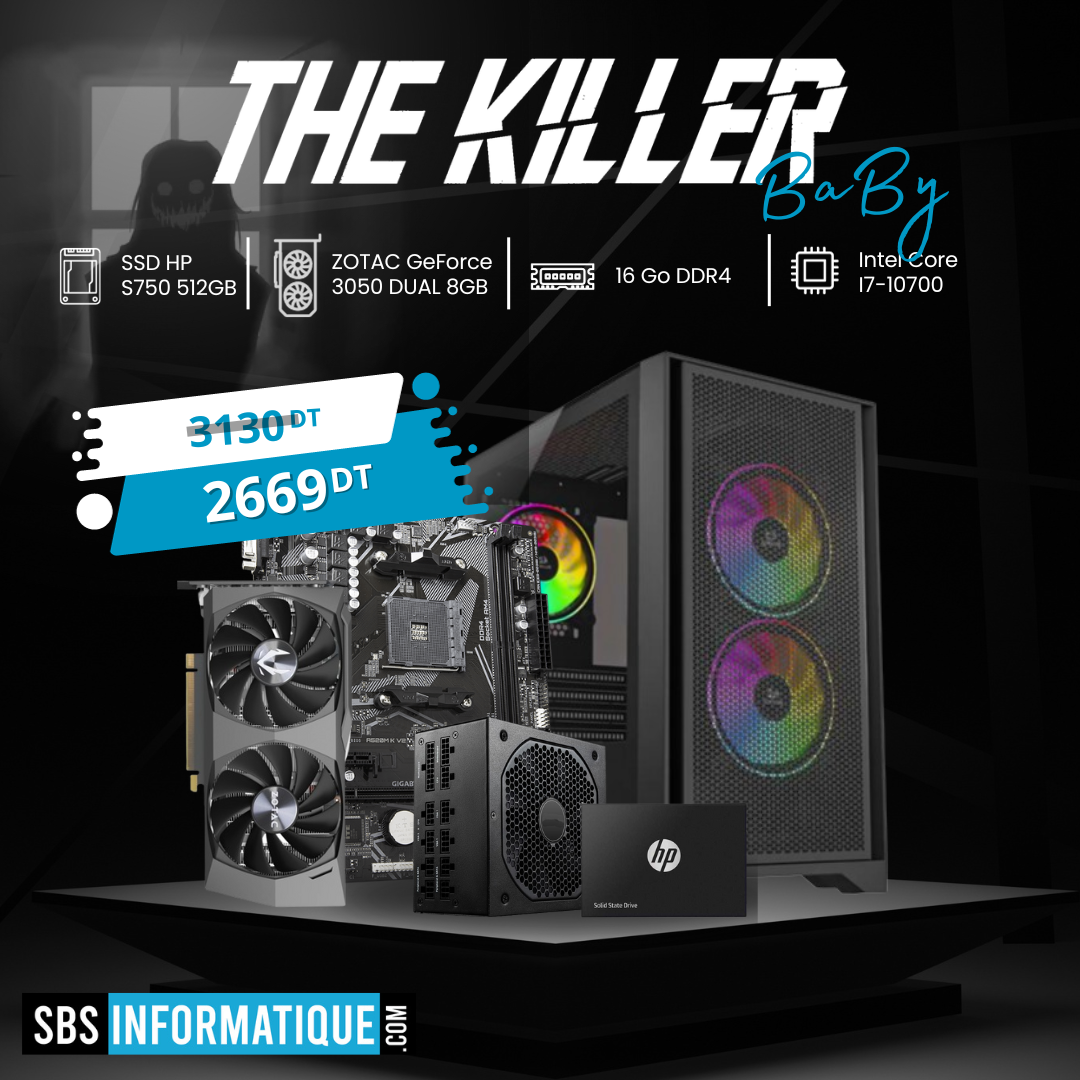 PC Gamer THE KILLER BABY - I7-10700 - RTX 3050 - 16G - 512G - Tunisie