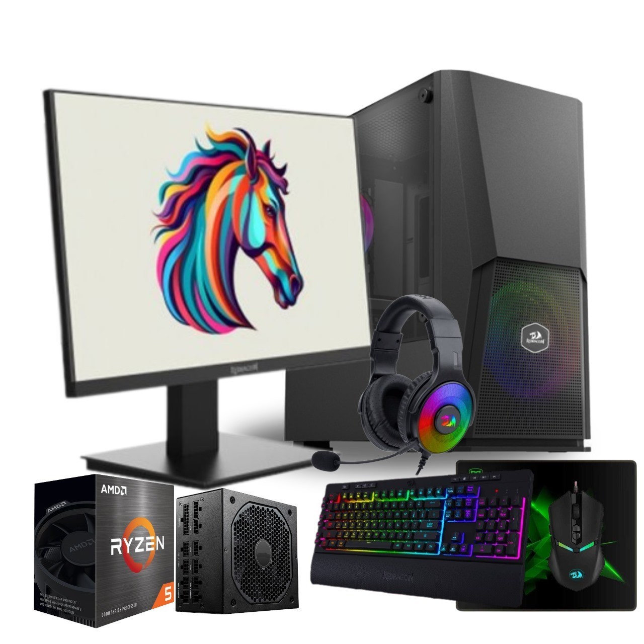 SETUP GAMER R5 3600-RX 580 + MONITEUR GAMER + PACK GAMER