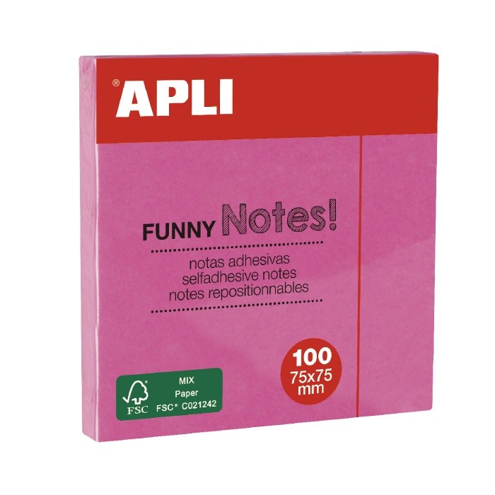 Notes Autocollantes Brillant Apli 75x75mm 100F-Rose