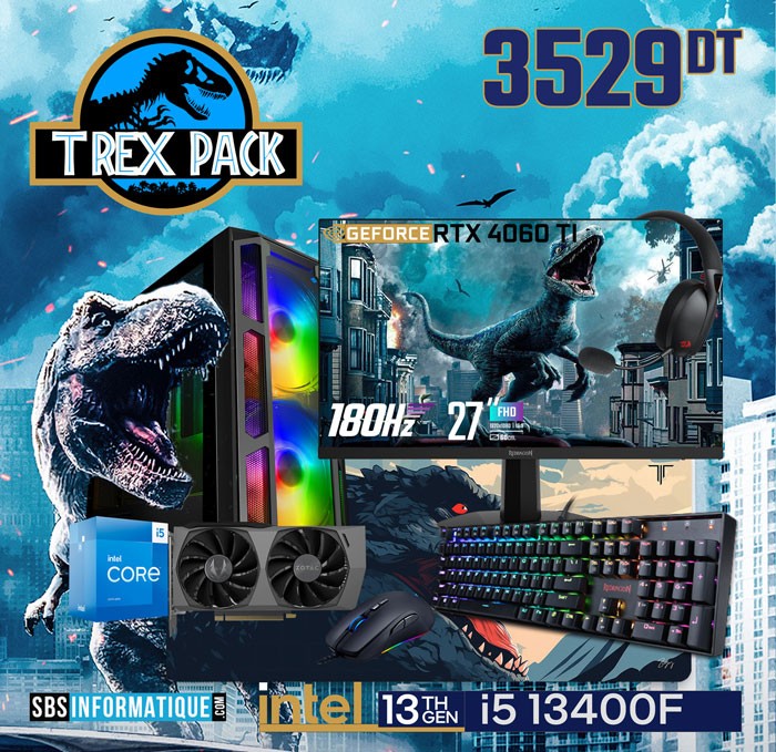 PC Gamer T.REX PACK - INTEL i5 13400F - RTX 4060 Ti - 16Go - 512Go