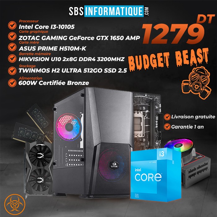 PC Gamer Budget Beast- i3-10105 - GTX 1650 - 16Gb - 512 Gb