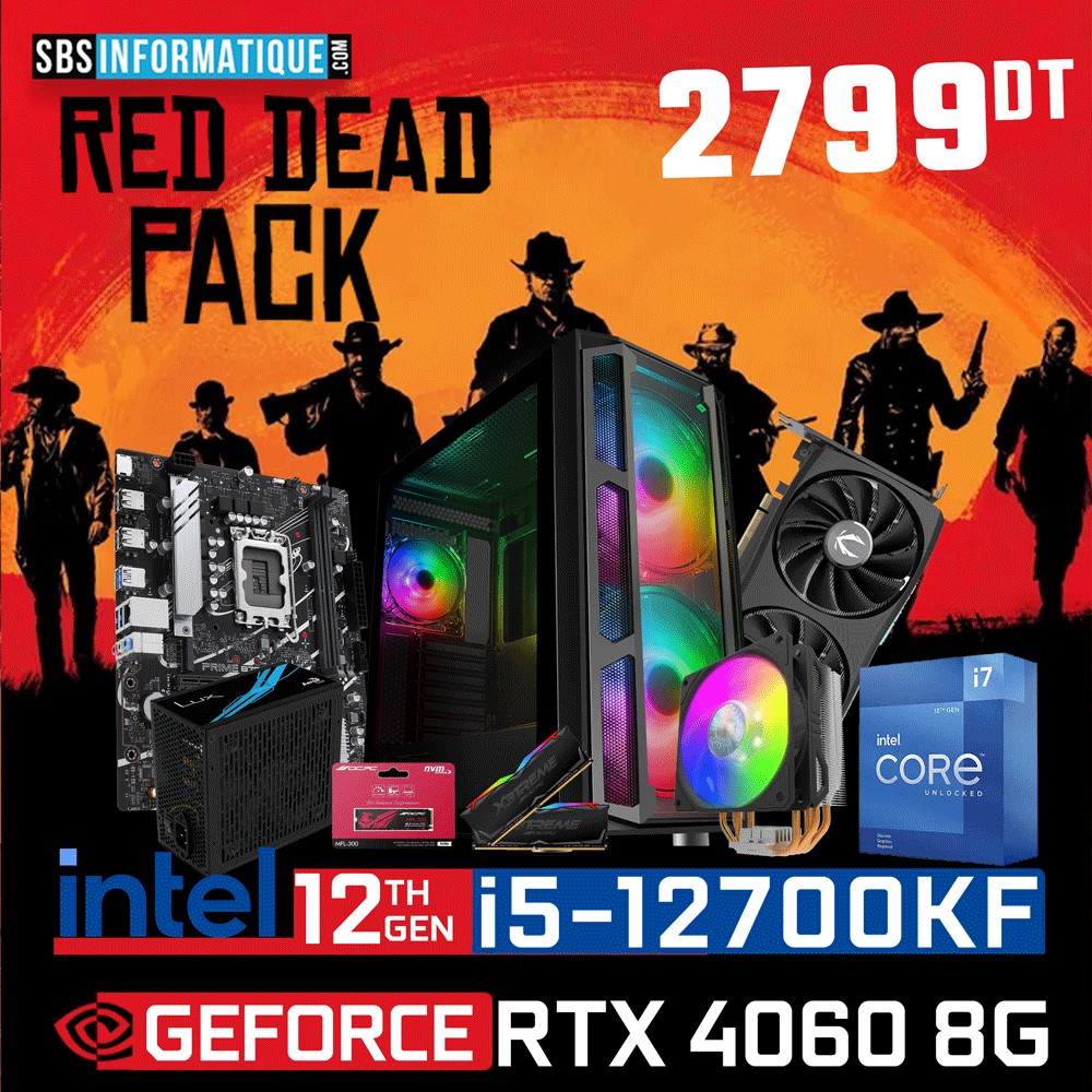 PC GAMER RED DEAD - INTEL I7 12700KF - RTX 4060 - 16Go - 512Gb