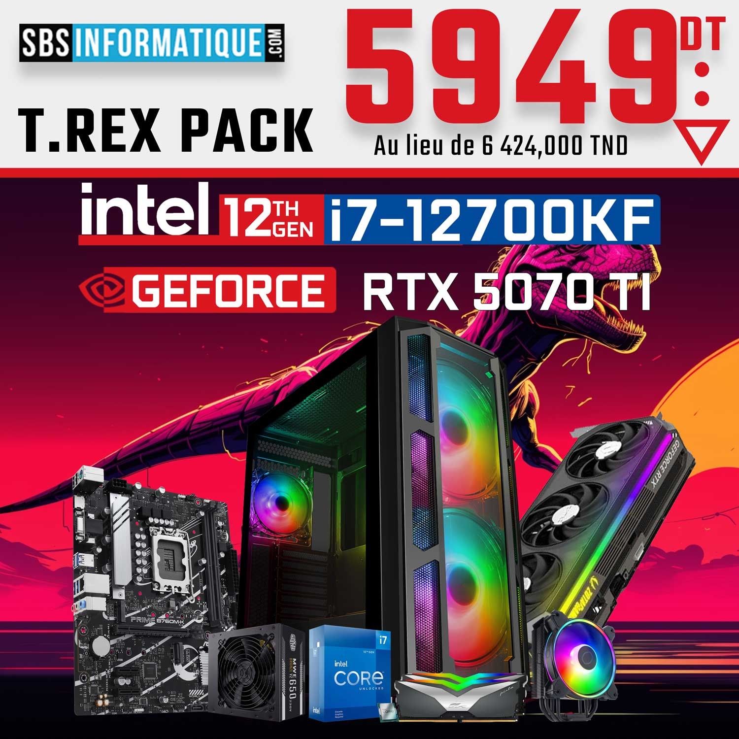 PC Gamer T.REX - Intel i7 12700kf - RTX 5070 TI - 16Go - 512Go PC Gamer T.REX - Intel i7 12700kf - RTX 5070 TI - 16Go - 512Go