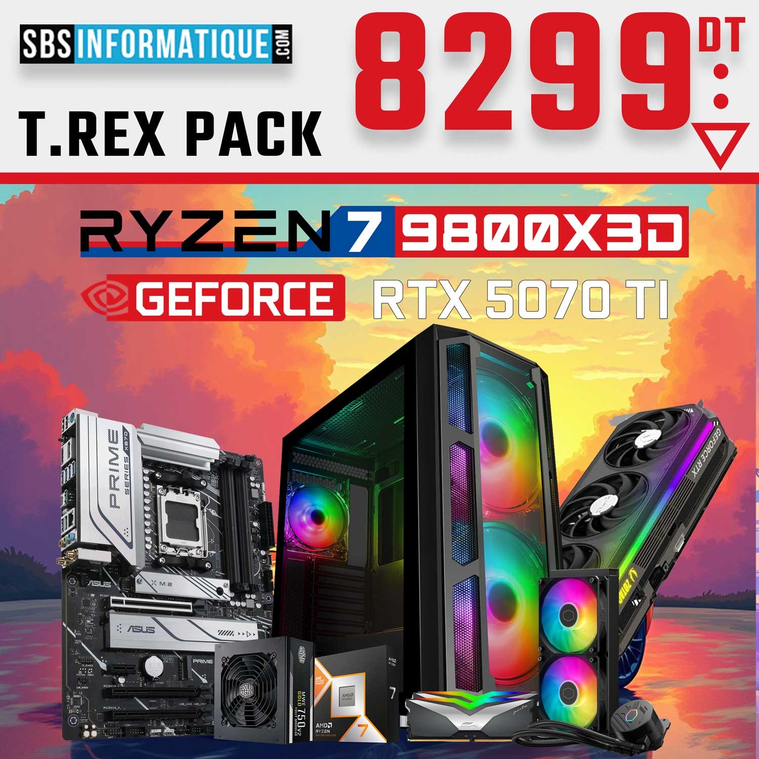 PC Gamer T.REX - Ryzen 7 9800X3D - RTX 5070 TI 16GB - RAM 32Gb - NVME 1Tb