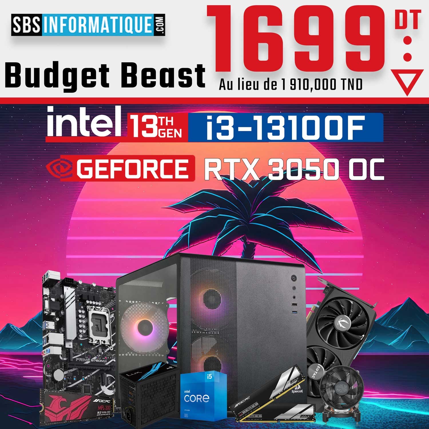 PC Gamer Budget Beast- i3-13100F - RTX 3050 - 16Gb - 512 Gb