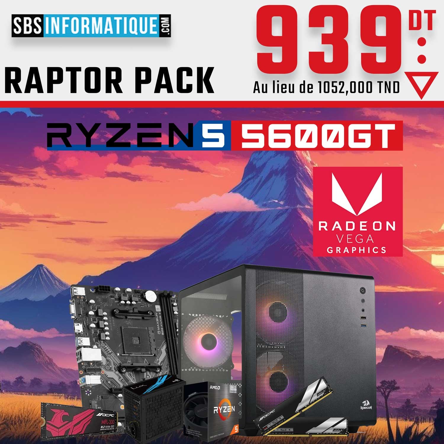 PC Gamer RAPTOR - Ryzen 5 5600GT - Radeon Vega 7 Graphics - 16Gb - 512 Gb PC Gamer RAPTOR - Ryzen 5 5600GT - Radeon Vega 7 Graphics - 16Gb - 512 Gb