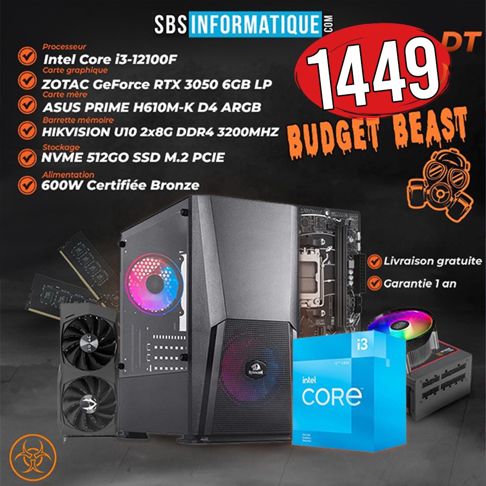 PC Gamer Budget Beast- i3-12100F - RTX 3050 - 16Gb - 512 Gb