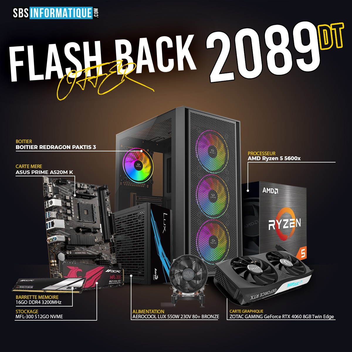 PC Gamer WINTER - Ryzen 5 5600X - RTX 4060 - 16Gb - 512 Gb