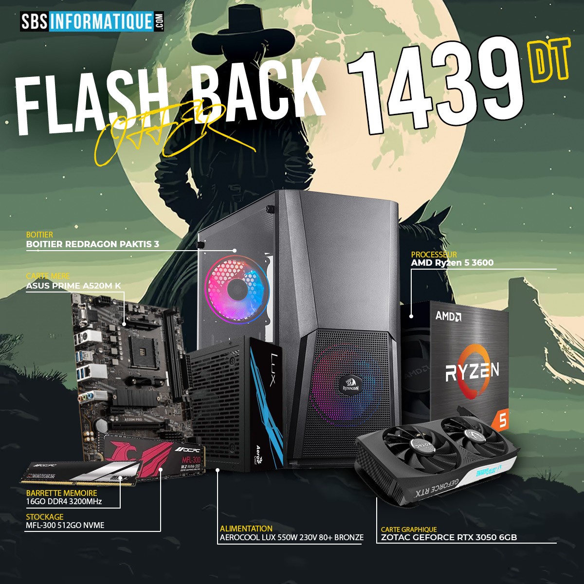 PC Gamer RAPTOR - Ryzen 5 3600 - RTX 3050 - 16Gb - 512 Gb