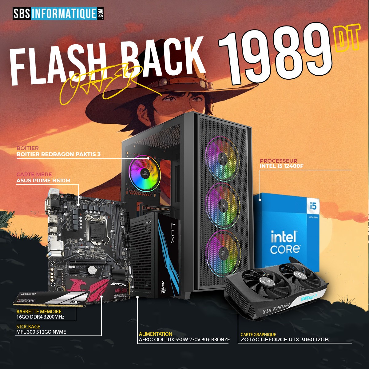 PC Gamer KILLER - i5-12400F - RTX 3060 12Go - 16Gb - 512 Gb - BLACK