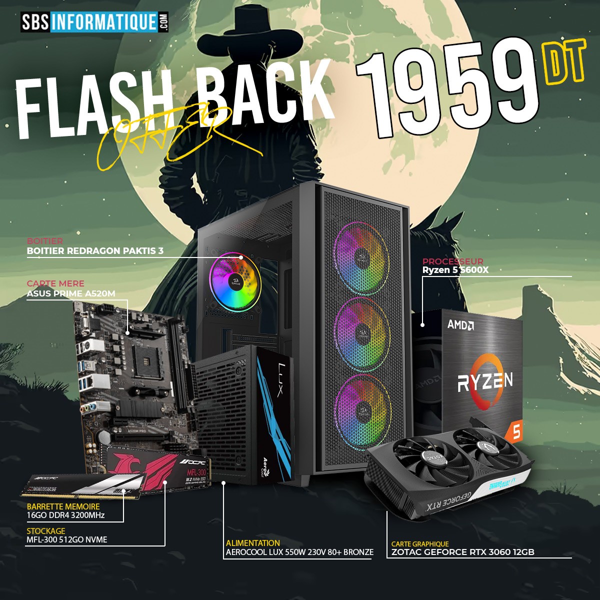 PC Gamer KILLER - Ryzen 5 5600X - RTX 3060 12Go - 16Gb - 512 Gb - BLACK