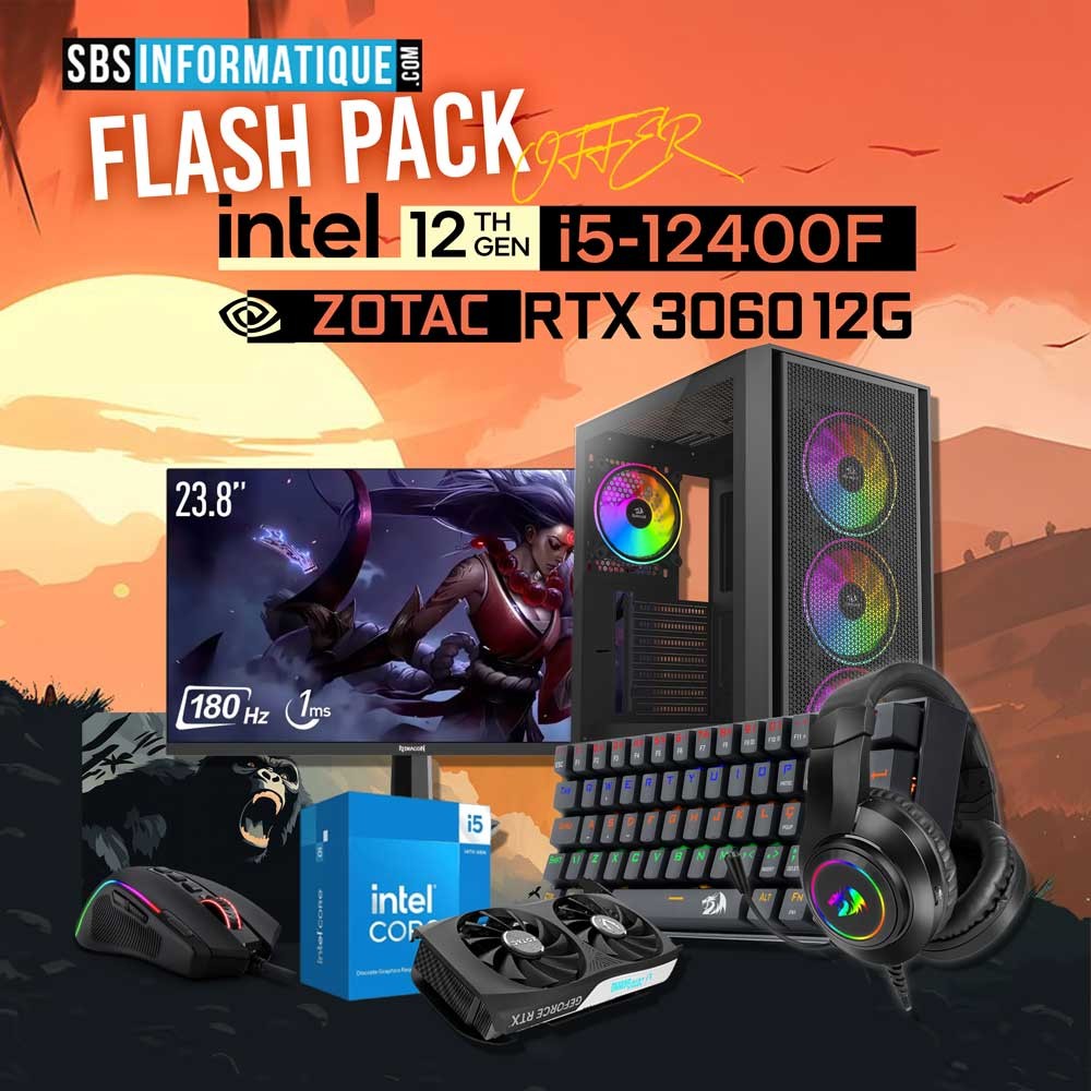 PC Gamer FLASH PACK - i5-12400F - RTX 3060 12Go - 16Gb - 512 Gb - BLACK