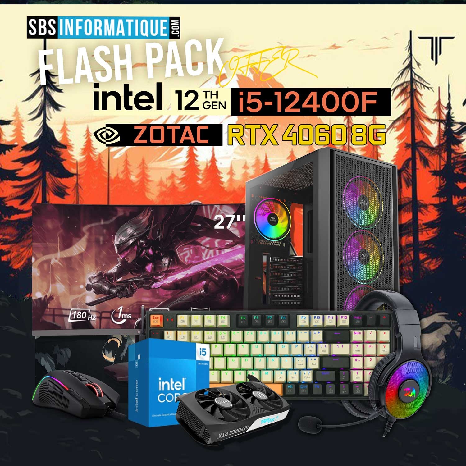 PC Gamer FLASH PACK - i5-12400F - RTX 4060 8Go - 16Gb - 512 Gb - BLACK