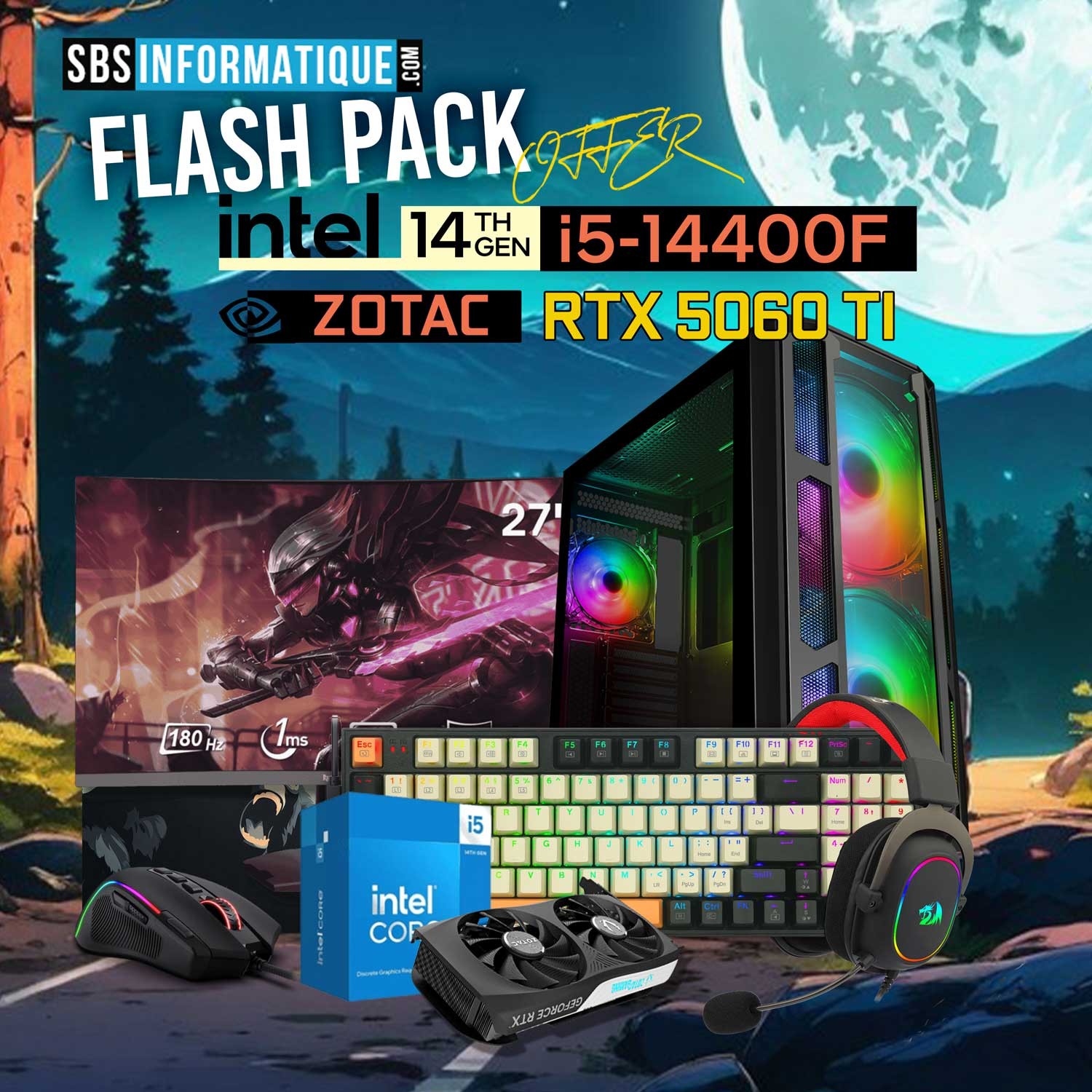 PC Gamer FLASH PACK - i5-14400F - RTX 5060 TI 8Go - 16Gb - 512 Gb - BLACK