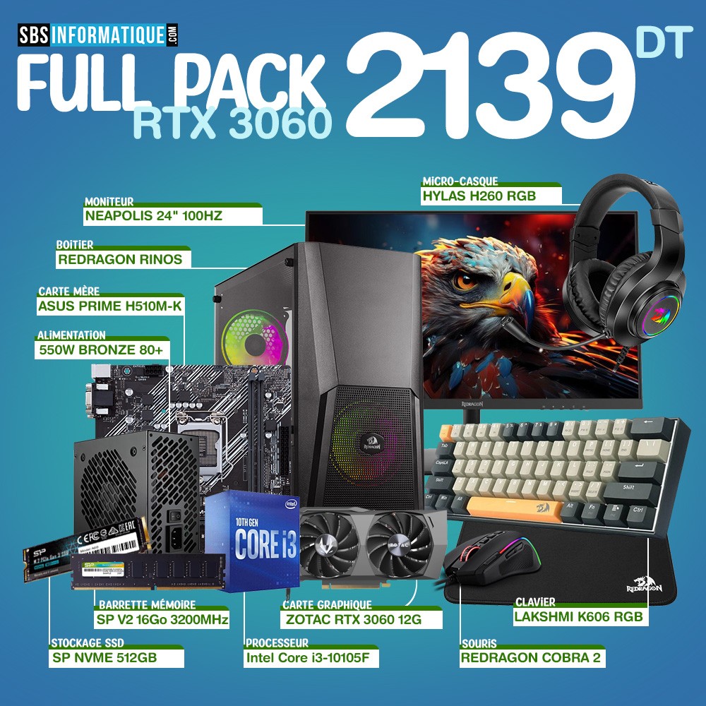 PC Gamer PHEONIX PACK - i3-10105F - RTX 3060 - 16Gb - 512 Gb