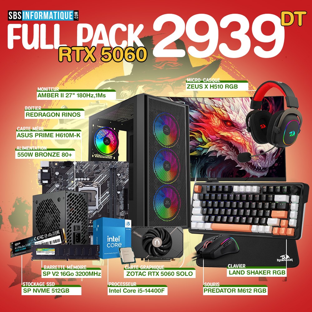 PC Gamer PHEONIX PACK - I5-14400F - RTX 5060 - 16Gb - 512 Gb