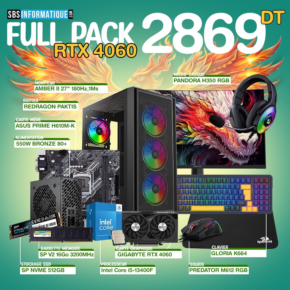 PC Gamer PACK KILLER - i5-13400F - RTX 4060 - 16Gb - 512 Gb