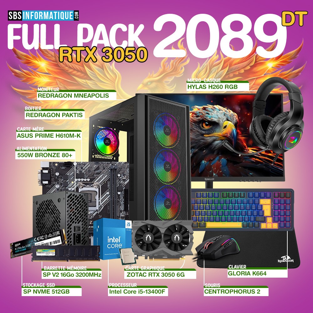 PC Gamer PACK KILLER - i5-13400F - RTX 3050 6Go - 16Gb - 512 Gb PC Gamer PACK KILLER - i5-13400F - RTX 3050 6Go - 16Gb - 512 Gb