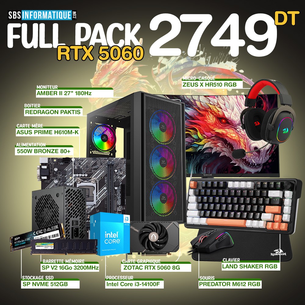 PC Gamer PHEONIX PACK - I3-14100F - RTX 4060 - 16Gb - 512 Gb