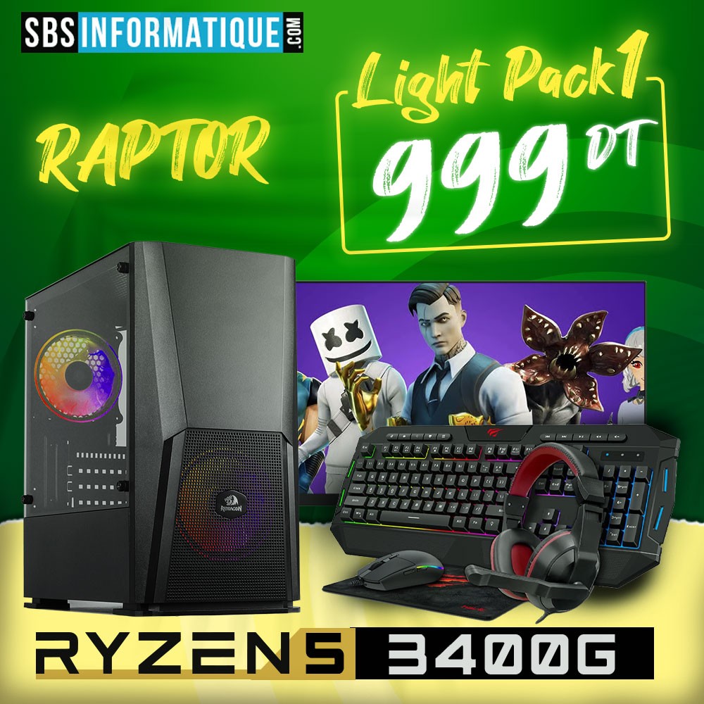 PC Gamer RAPTOR PACK - Ryzen 5 3400G - 16Gb - 512Gb