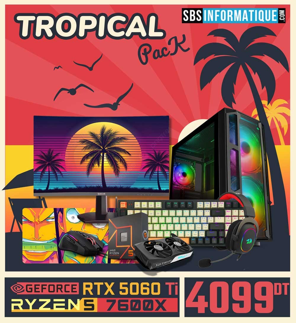 PC Gamer FLASH PACK - Ryzen 5 - 7600X - RTX 5060 TI 8Go - 32Gb - 512 Gb - BLACK