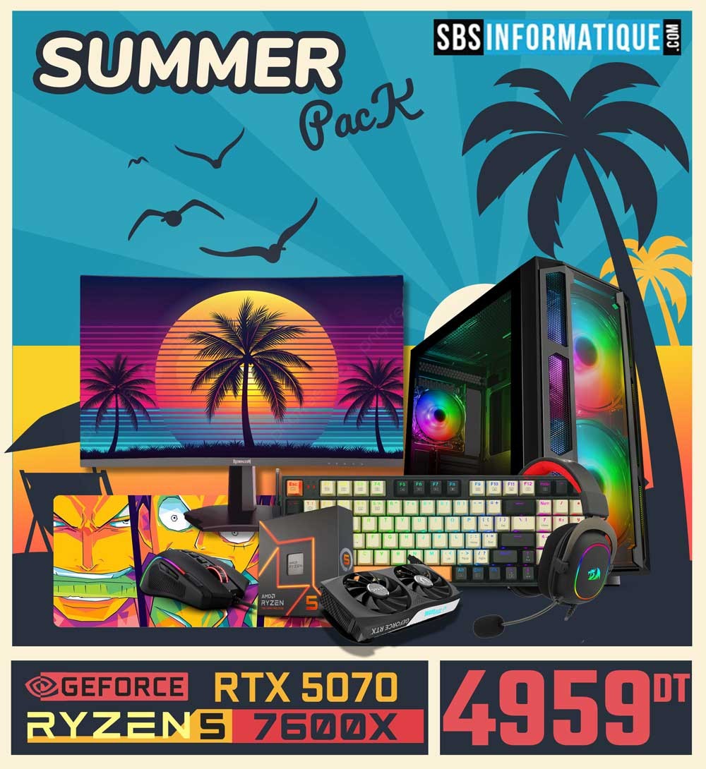 PC Gamer SUMMER PACK - Ryzen 5 - 7600X - RTX 5070 - 32Gb - 512 Gb - BLACK