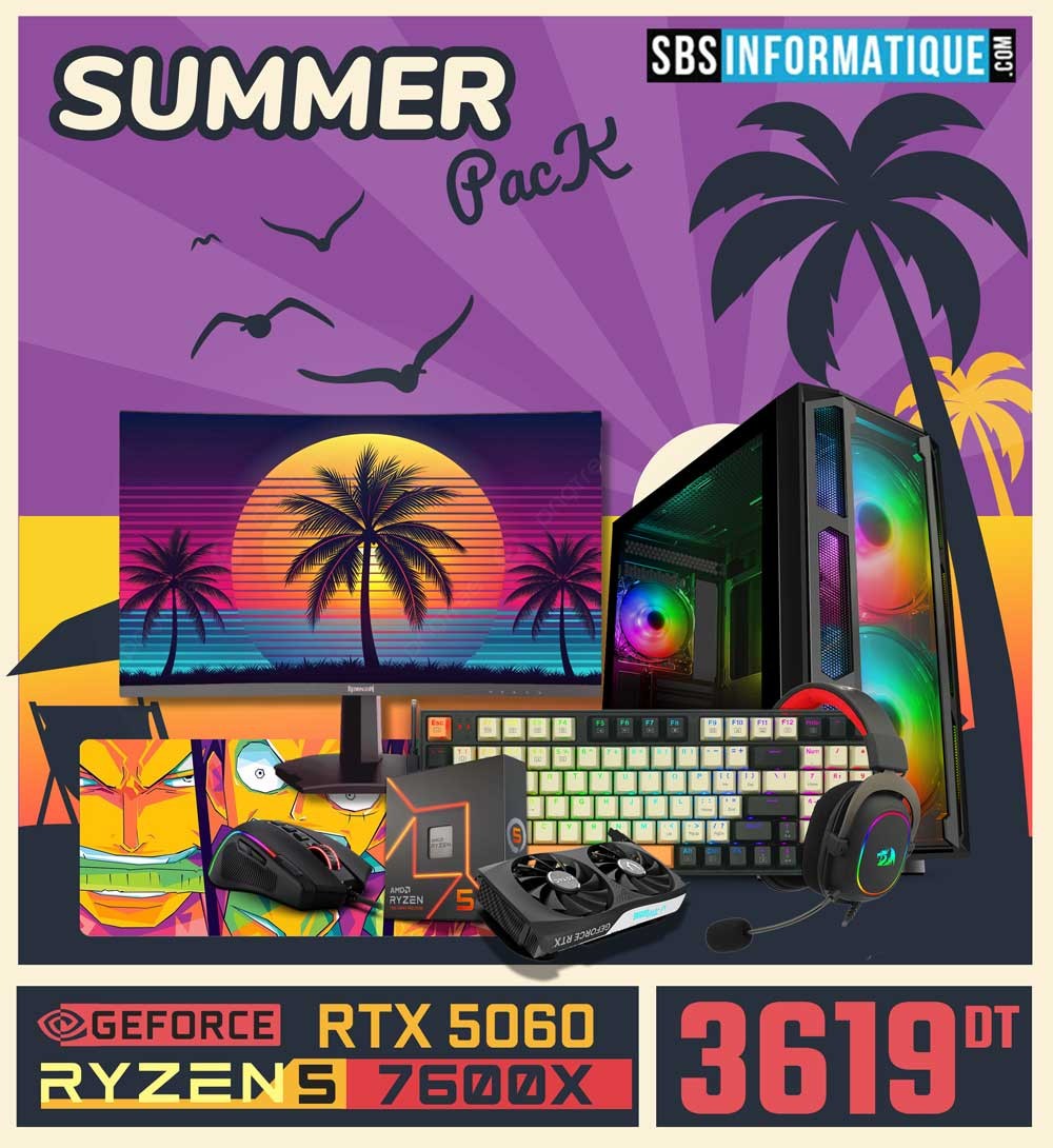 PC Gamer SUMMER PACK - Ryzen 5 - 7600X - RTX 5060 - 32Gb - 512 Gb - BLACK