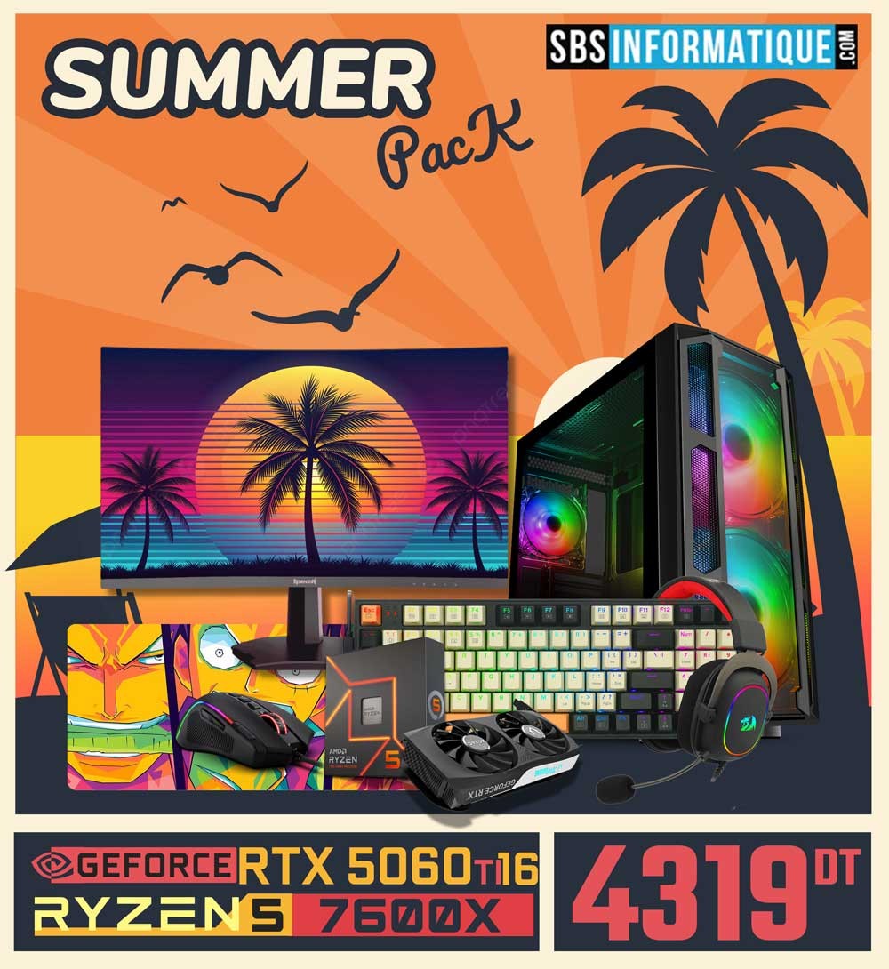 PC Gamer FLASH PACK - Ryzen 5 - 7600X - RTX 5060 TI 16Go - 32Gb - 512 Gb - BLACK