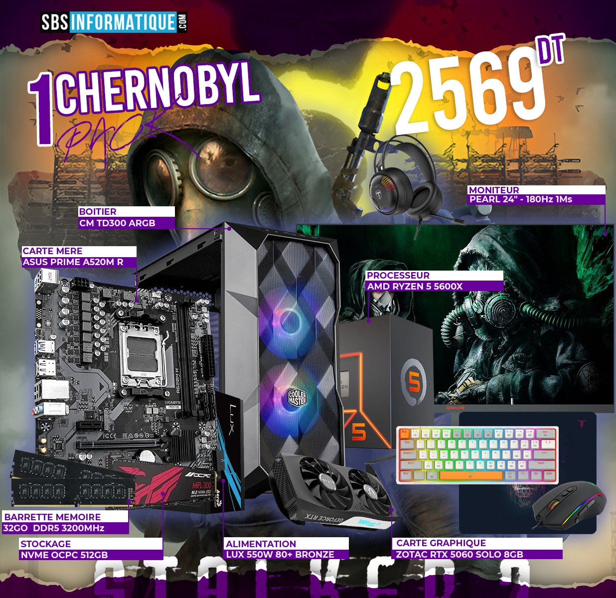 PC GAMER CHERNOBYL PACK - Ryzen 5 5600X - RTX 5060 8G - 32Go - 512Go