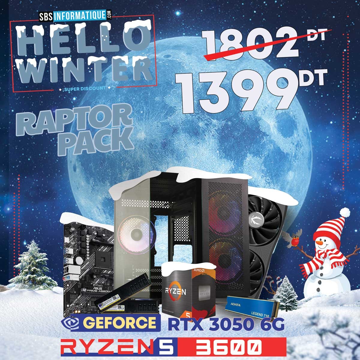 PC Gamer RAPTOR - Ryzen 5 3600 - RTX 3050 - 16Gb - 512 Gb