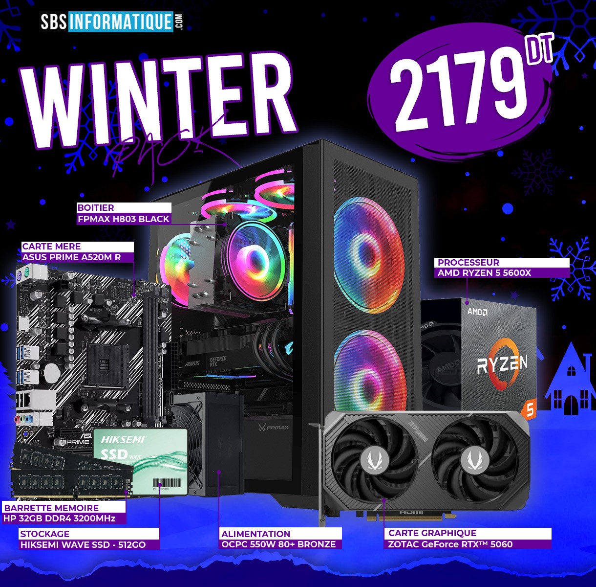 PC GAMER WINTER - Ryzen 5 5600X - RTX 5060 8G - 32Go - 512Go
