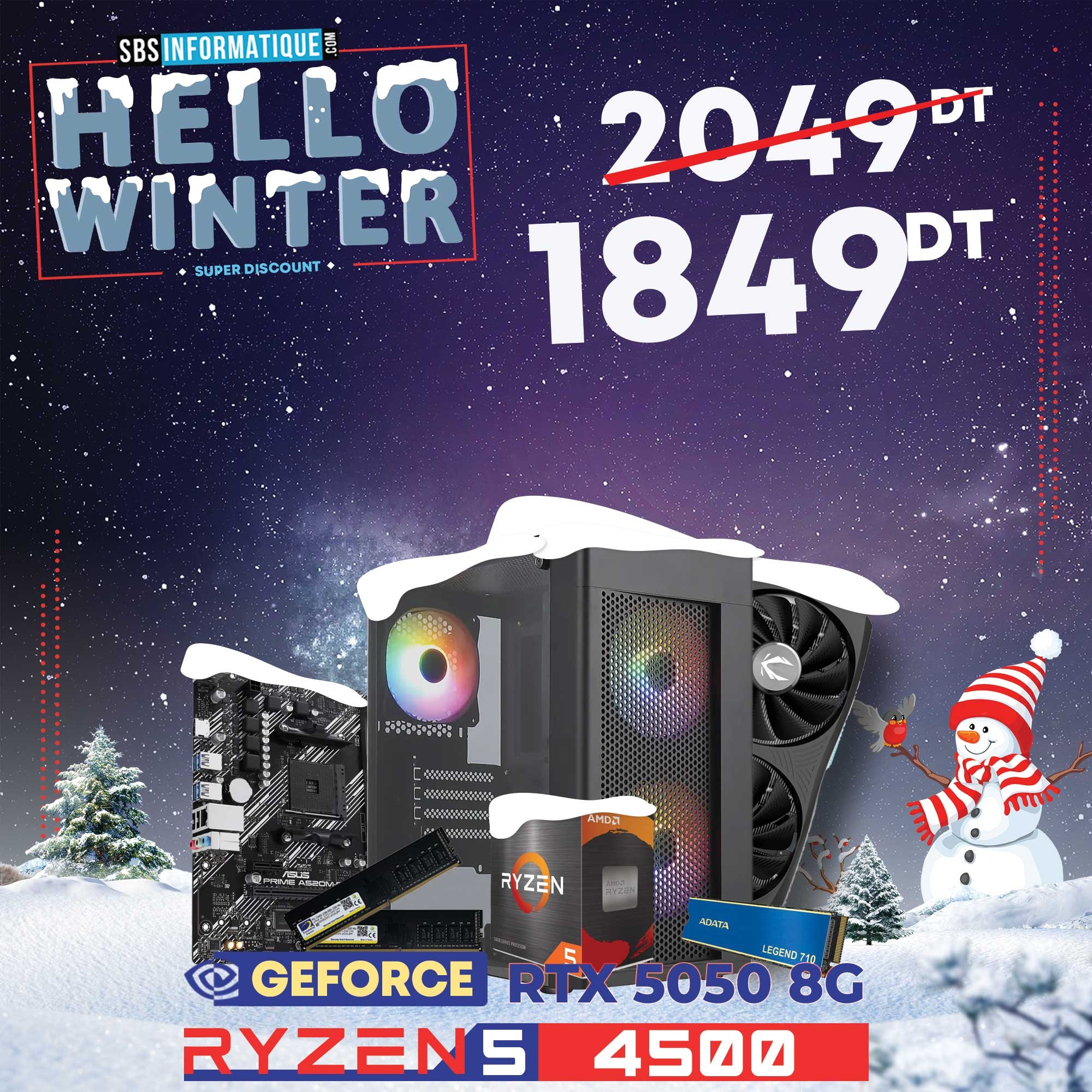 PC GAMER WINTER - RYZEN 5 4500 - RTX 5050 - 16Go - 512Gb