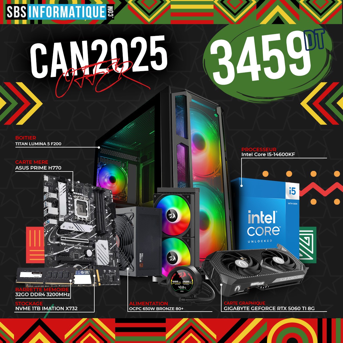 PC Gamer CAN - i5-14600KF - RTX 5060 TI 8Gb - 32Gb - 1Tb