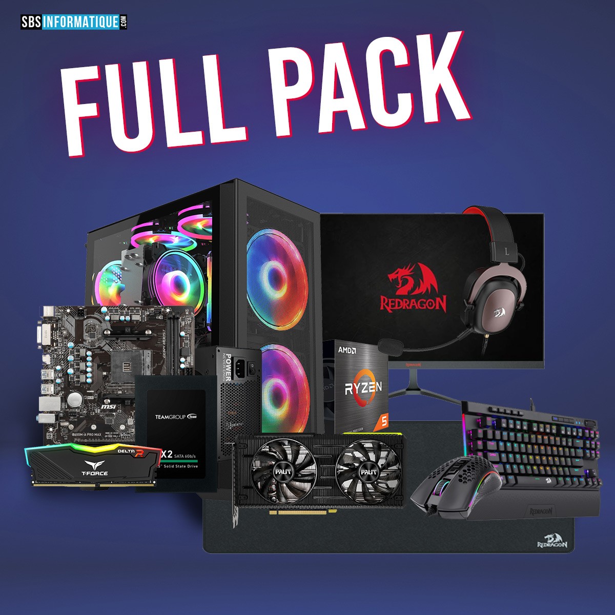 PC GAMER RAPTOR PACK - Ryzen 5 5600X - RTX 3050 6G - 16Go - 512Go