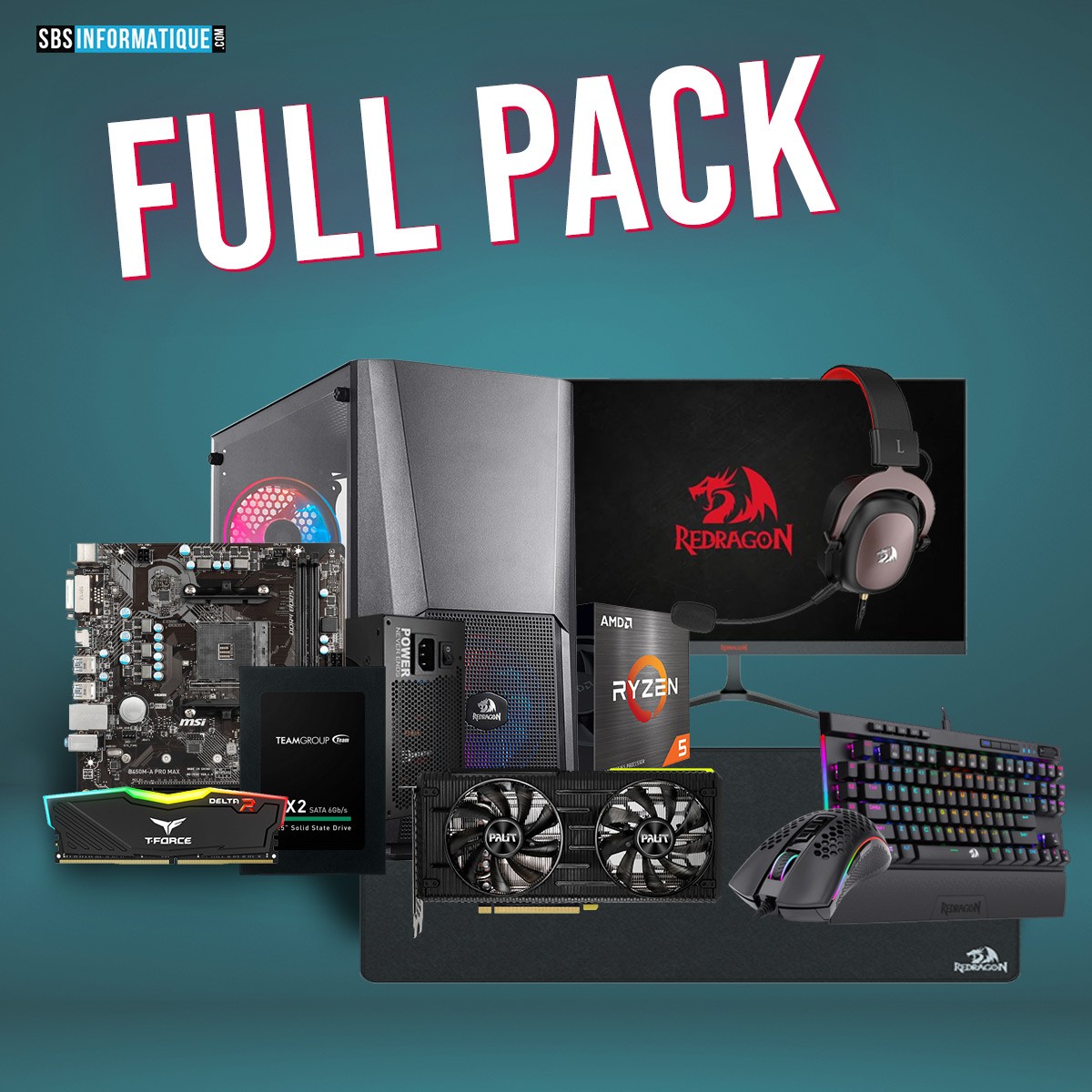 PC GAMER RAPTOR PACK - Ryzen 3 1200 - RTX 3050 6G - 16Go - 256Go