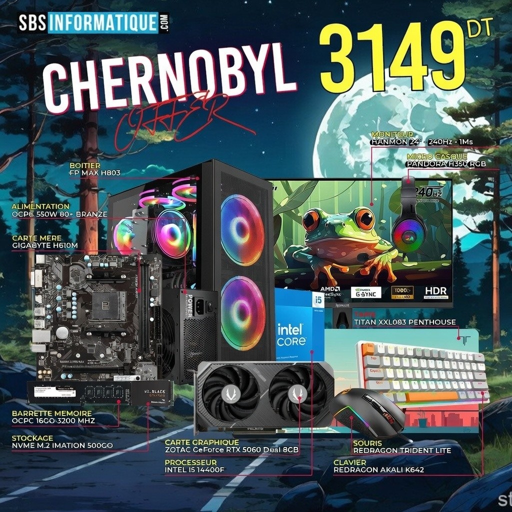 PC GAMER Chernobyl PACK - INTEL I5 14400F- RTX 5060 8G - 16Go - 512Go