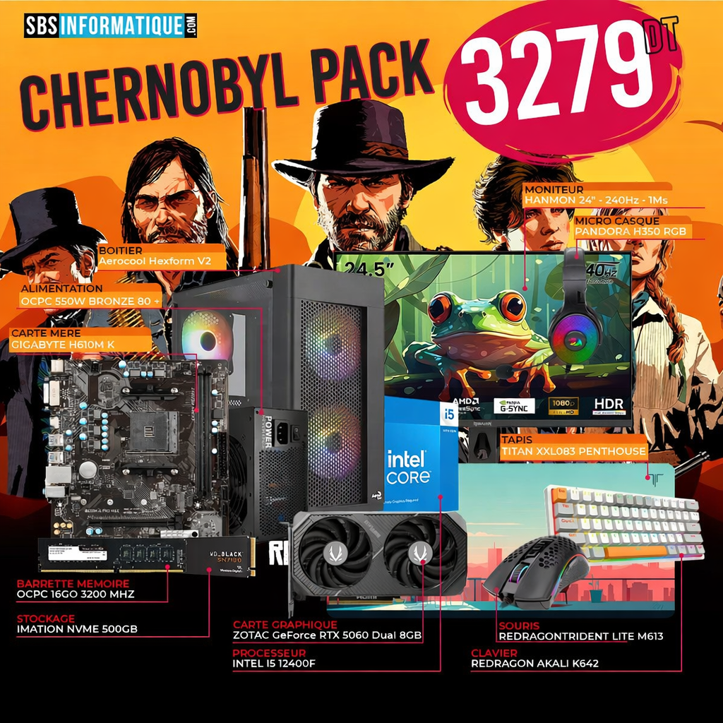 PC GAMER Chernobyl PACK - INTEL I5 12400F - RTX 5060 8G - 16Go - 512Go