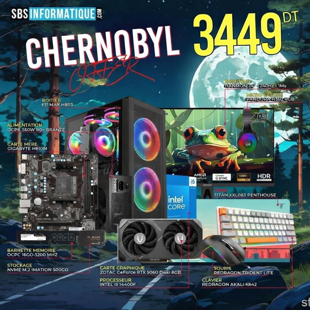 PC GAMER Chernobyl PACK - INTEL I5 14400F- RTX 5060 8G - 16Go - 512Go