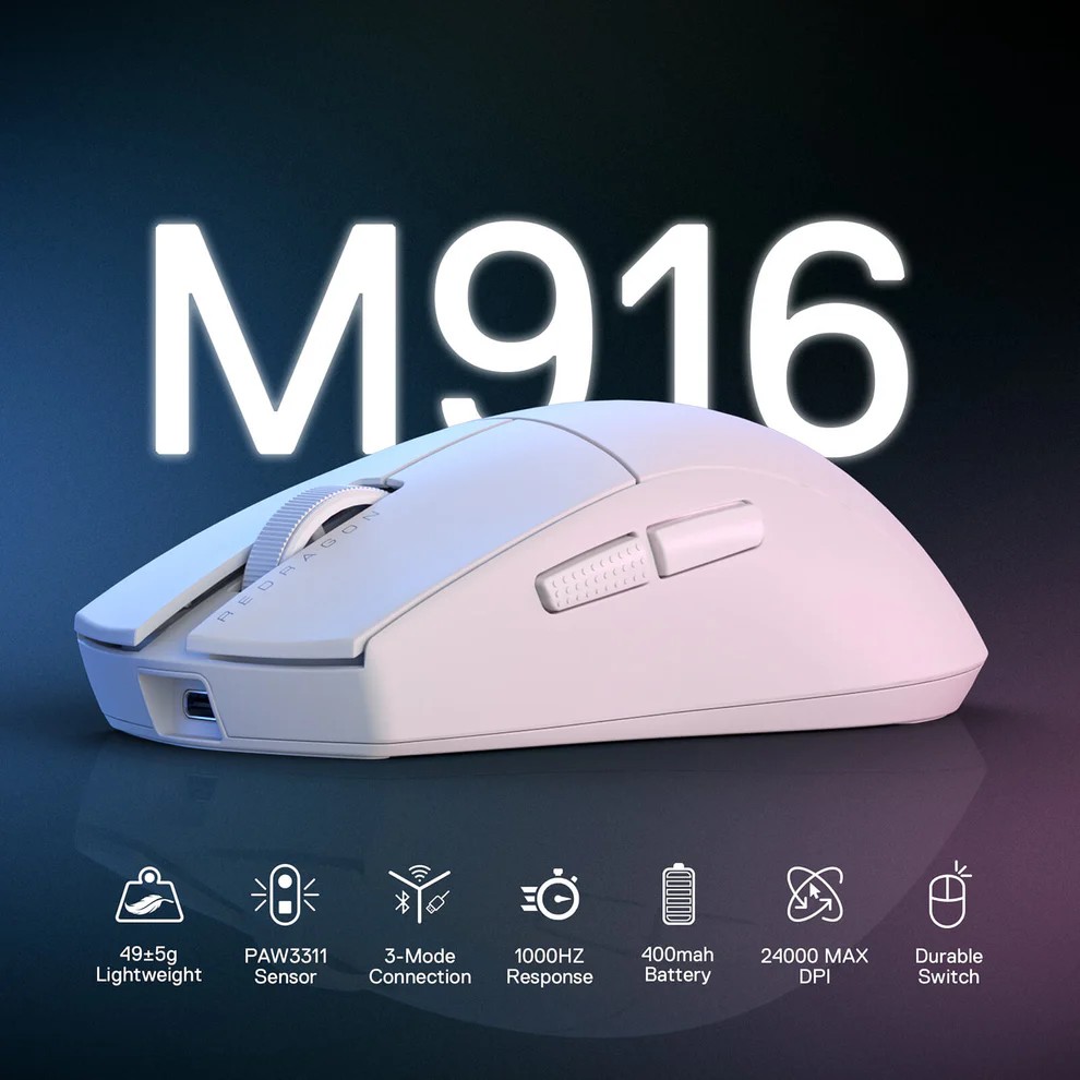 SOURIS GAMER - REDRAGON K1NG M916 STANDARD (1 kHz) BLANC