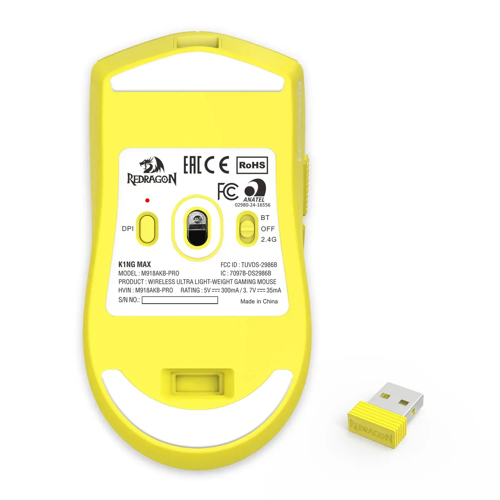 SOURIS GAMER - REDRAGON K1NG MAX PRO JAUNE AKB