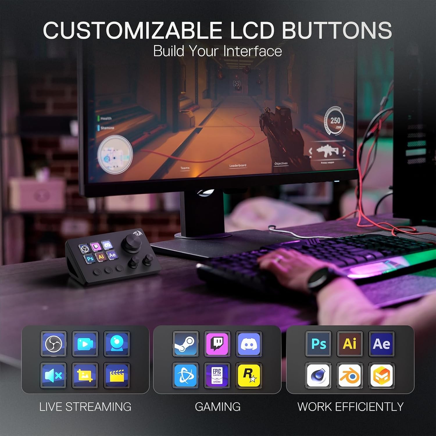 Clavier Gamer - Redragon SS-551 STREAM CONTROLLER Skyrider Black