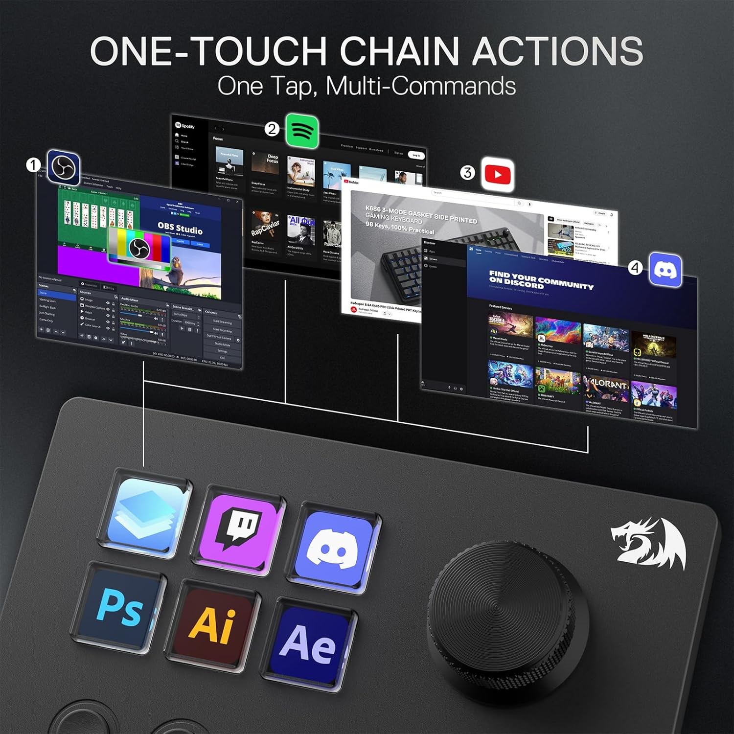 Clavier Gamer - Redragon SS-551 STREAM CONTROLLER Skyrider Black