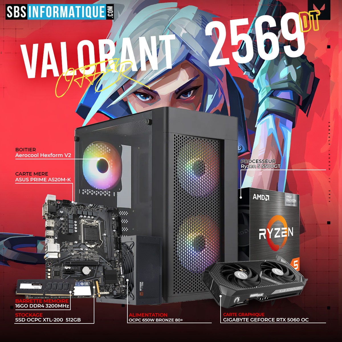 PC GAMER RAPTOR - Ryzen 5 5500Gt - RTX 5060 8G - 16Go - 512Go