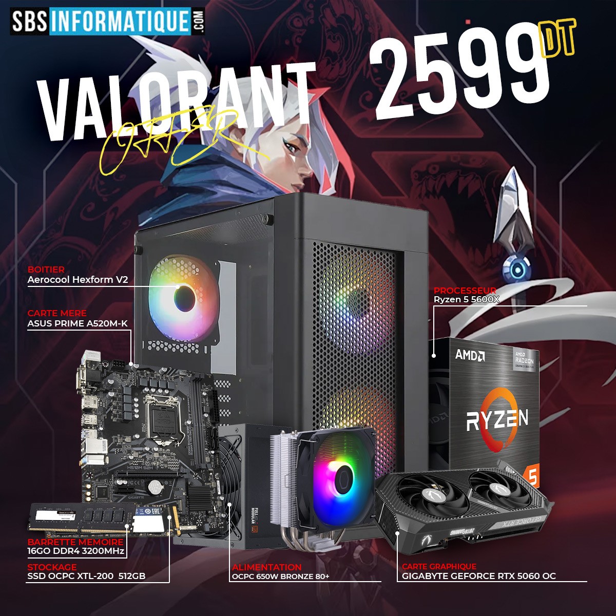 PC GAMER RAPTOR - Ryzen 5 5600X - RTX 5060 8G - 16Go - 512Go