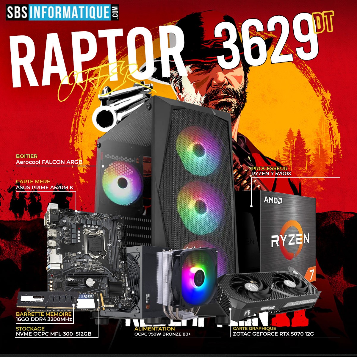 PC GAMER PHENIX - Ryzen 7 5700X - RTX 5070 12G - 16Go - 512Go